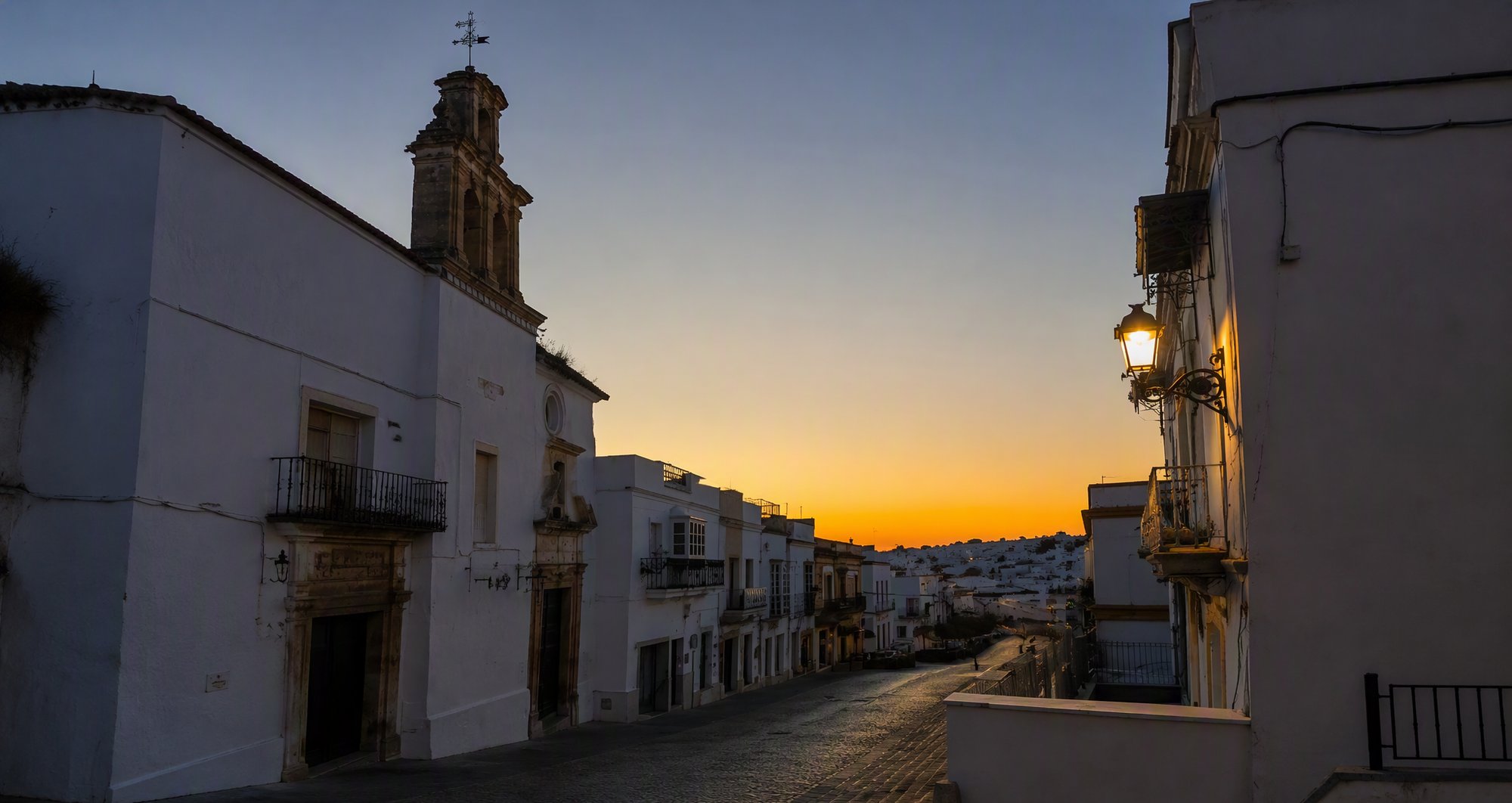 The white streets of Arcos de la Frontera at dusk